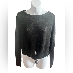 Zara Knit Black Sequin/Shimmer Long Sleeve Front‎ Tie Sweater M